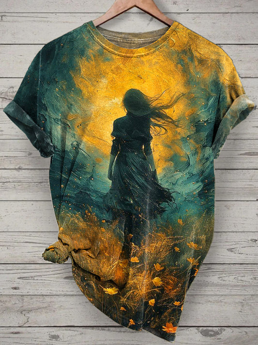 Dark Art Girl Printed Vintage Fashion Loose Short Sleeve T-Shirt