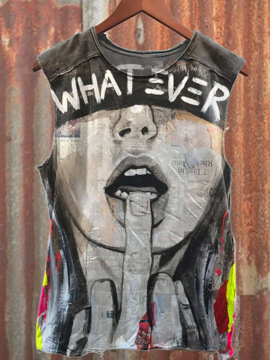 Retro Pop Graffiti Print Casual Cotton Tank Top