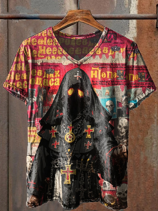 Retro Graffiti Casual V-neck Loose T-shirt