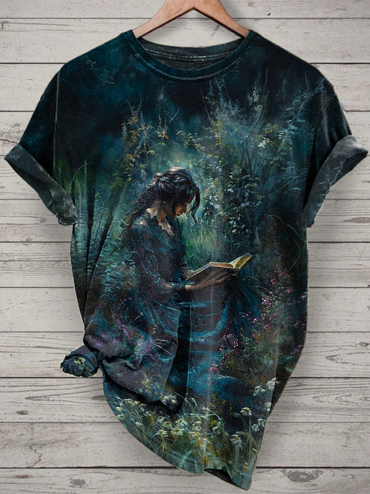 Dark Art Girl Printed Vintage Fashion Loose Short Sleeve T-Shirt