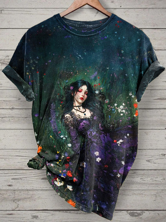 Dark Art Girl Printed Vintage Fashion Loose Short Sleeve T-Shirt