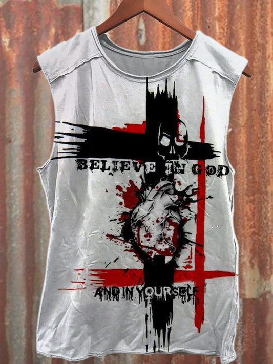 Retro Graffiti Print Casual Cotton Tank Top