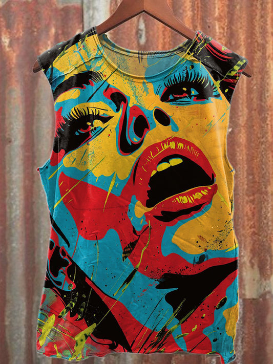 Retro Pop Graffiti Print Casual Cotton Tank Top