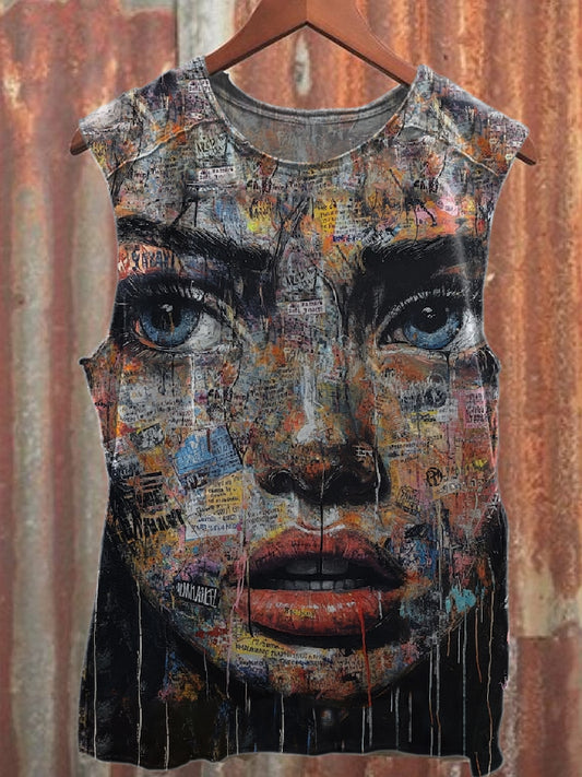 Retro Pop Graffiti Print Casual Pure Cotton Tank Top