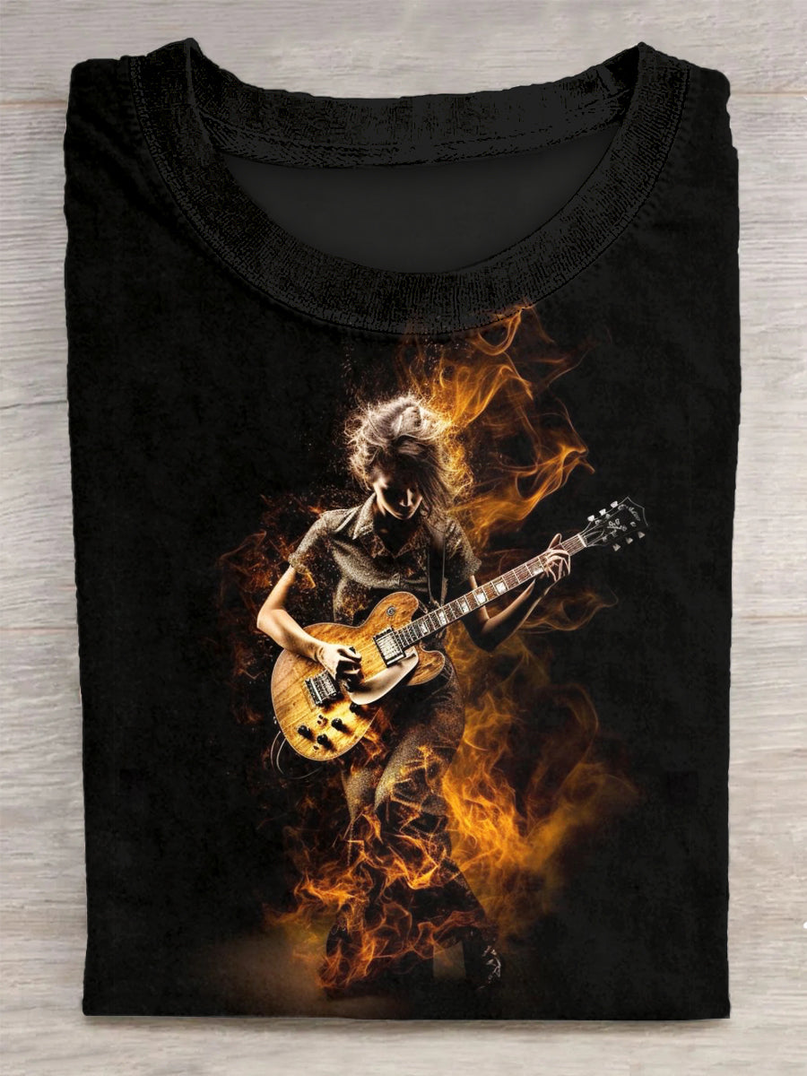 Guitarist Printed Vintage Fashion Loose Short Sleeve T-Shirt