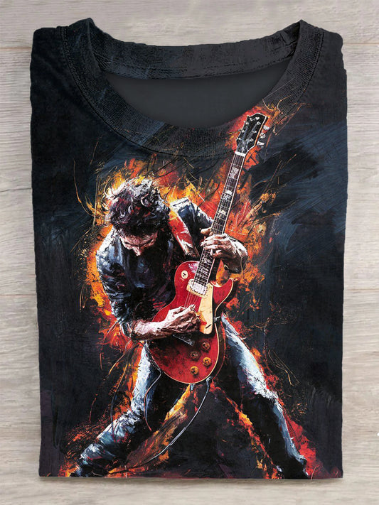 Guitarist Printed Vintage Fashion Loose Short Sleeve T-Shirt
