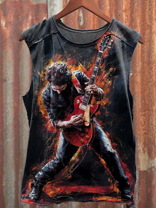 Men's Casual Guitar Player Printed Tank Top