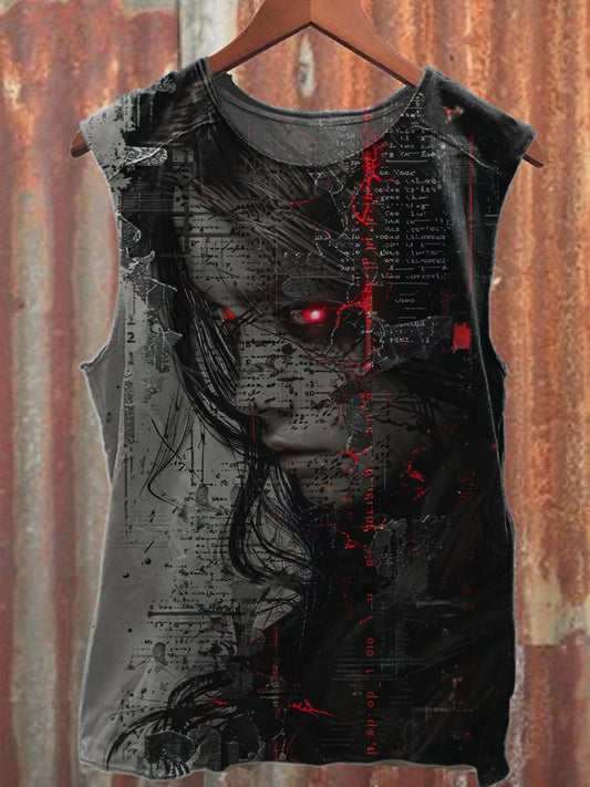 Retro Graffiti Mask Print Casual Pure Cotton Tank Top