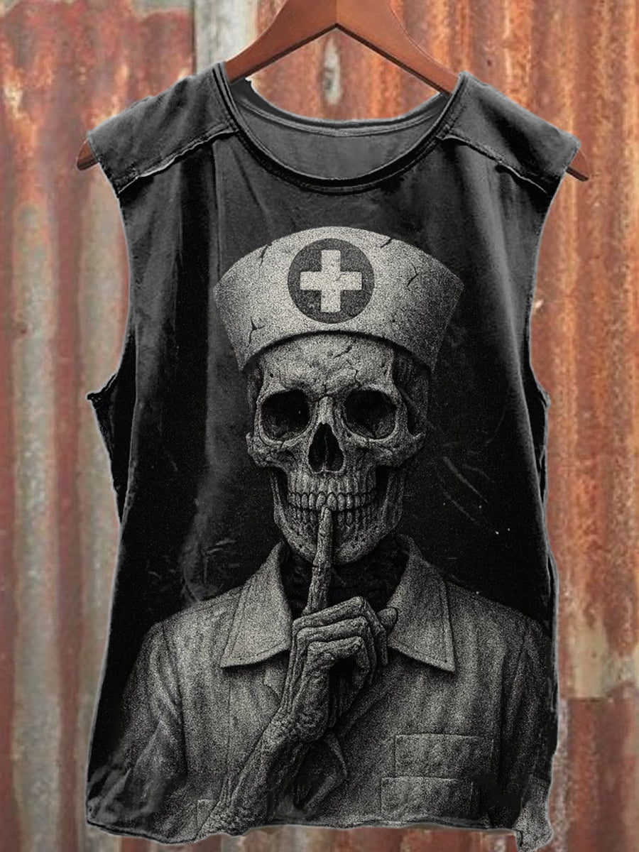 Retro Skull Doctor Print Casual Pure Cotton Tank Top