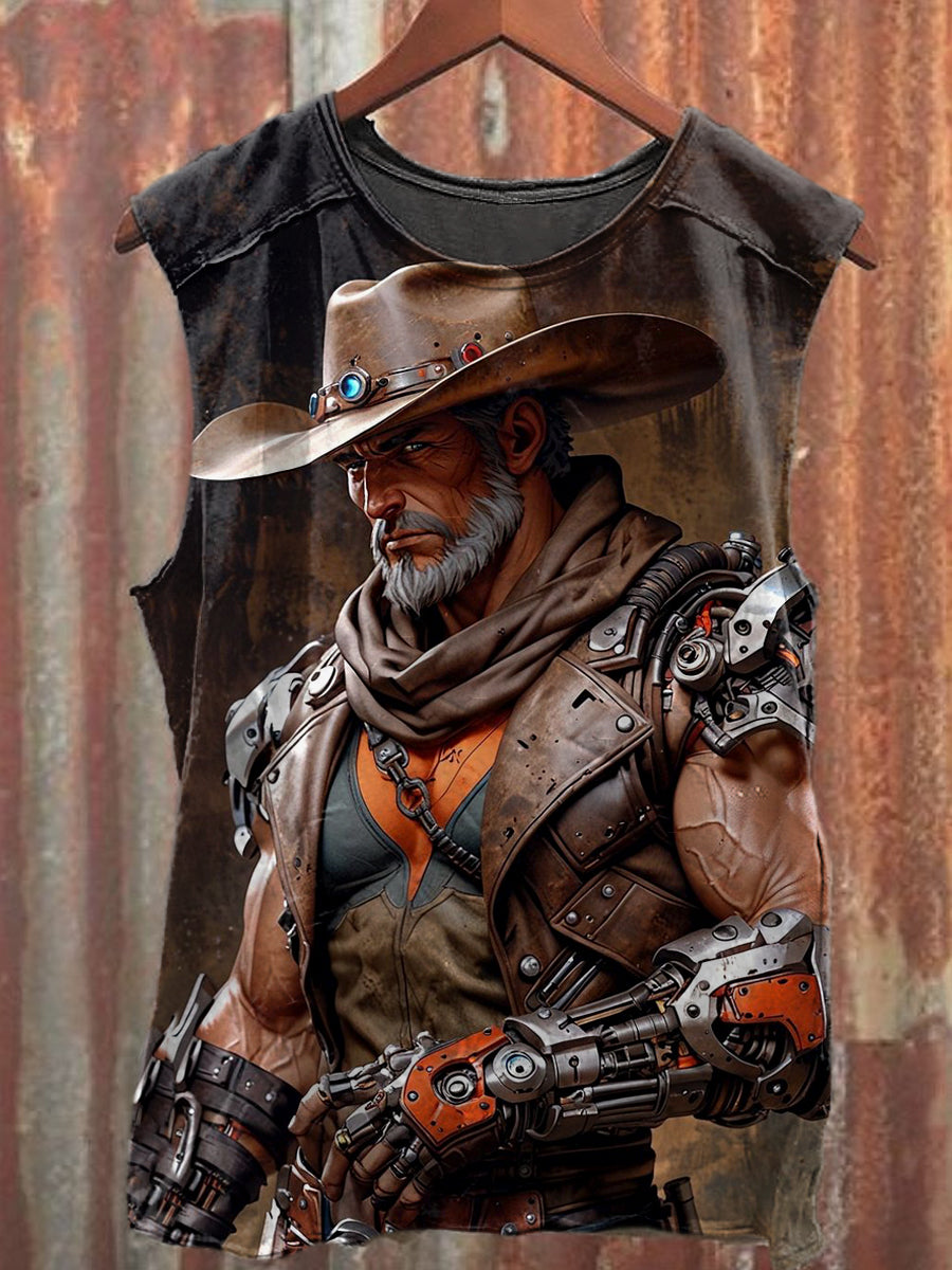 Men's Casual Mighty Cowboy Printed Tank Top