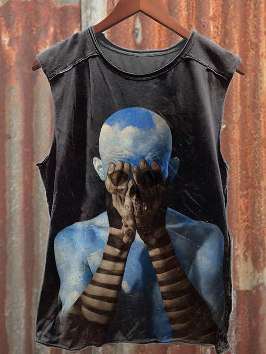 Retro Skull Print Casual Pure Cotton Tank Top