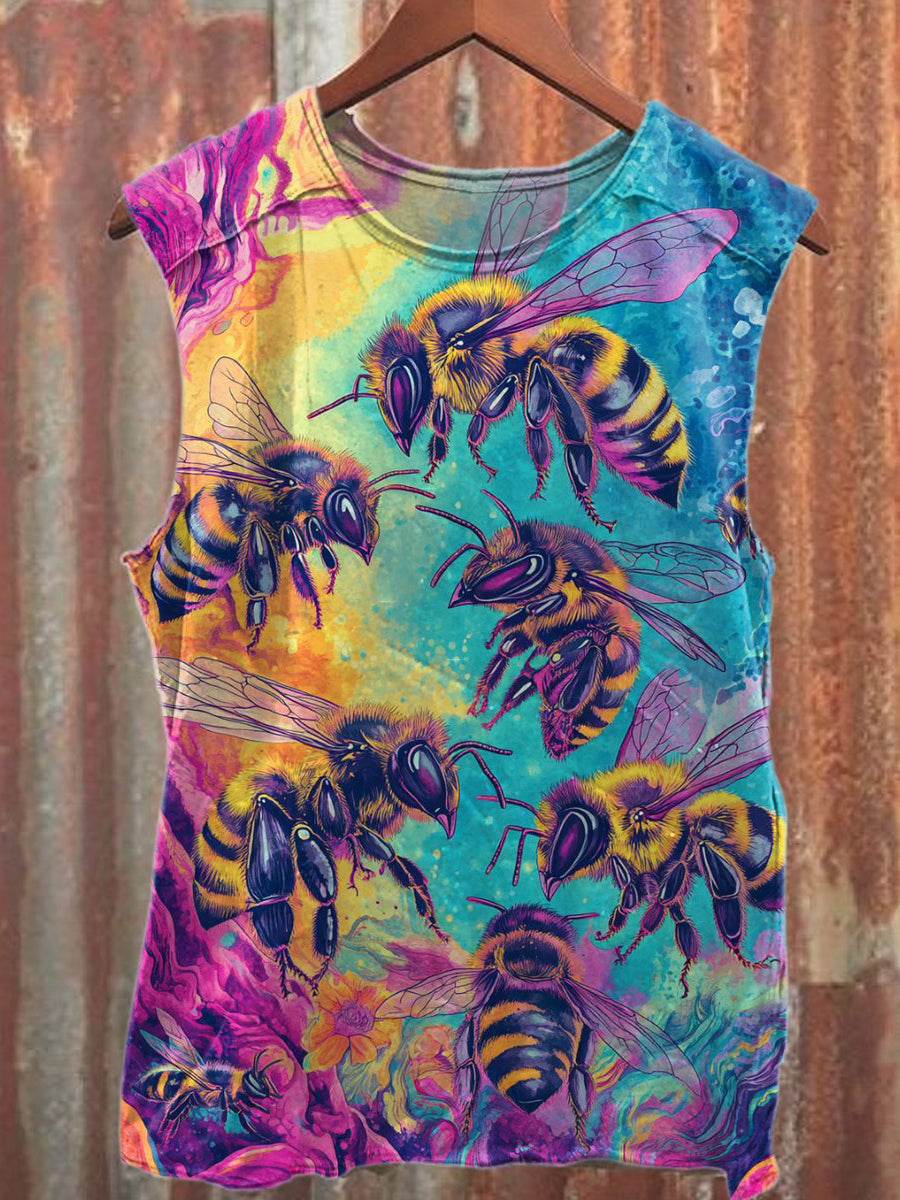 Gorgeous Fantasy Bee World Printed Casual Cotton Tank Top