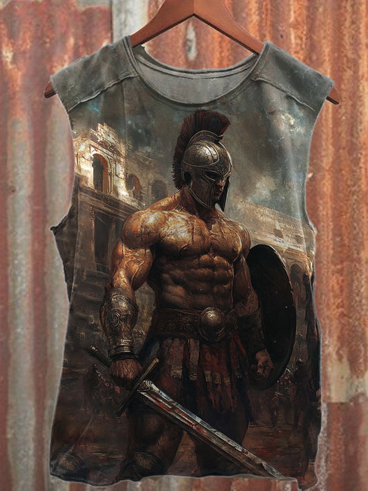 Vintage Knight Print Casual Cotton Tank Top