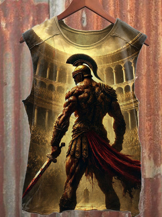 Vintage Knight Print Casual Cotton Tank Top