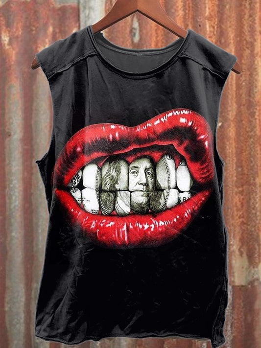 Retro Graffiti Print Casual Cotton Tank Top