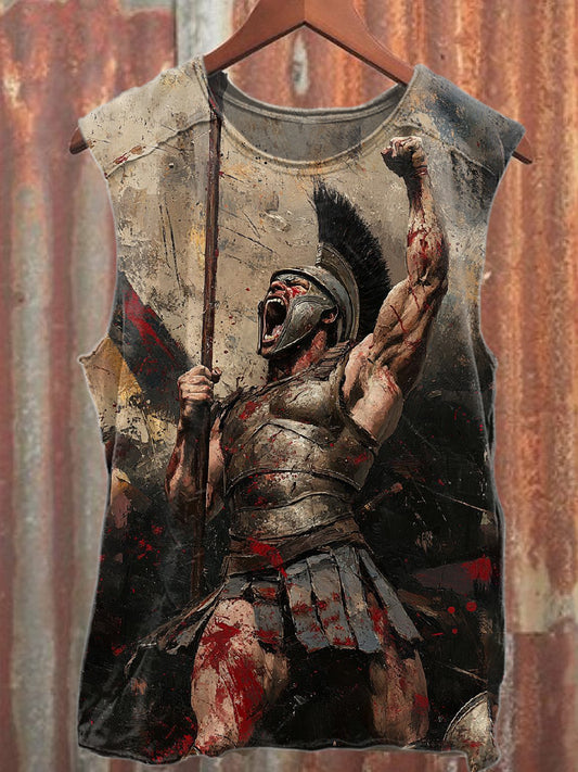 Vintage Knight Print Casual Cotton Tank Top