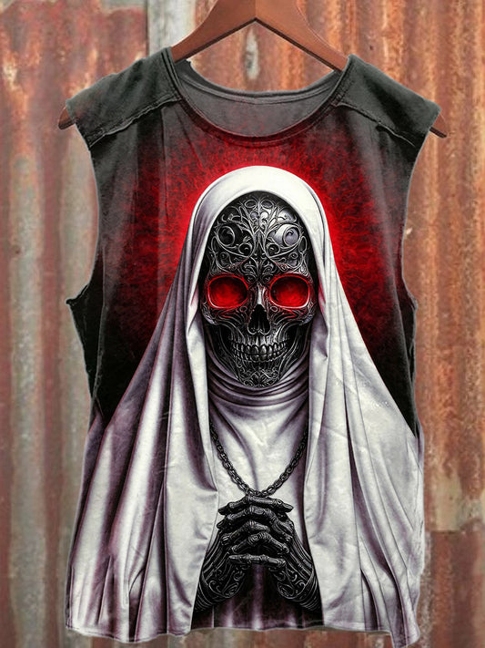 Vintage Rust Skull Illustration Casual Cotton Tank Top