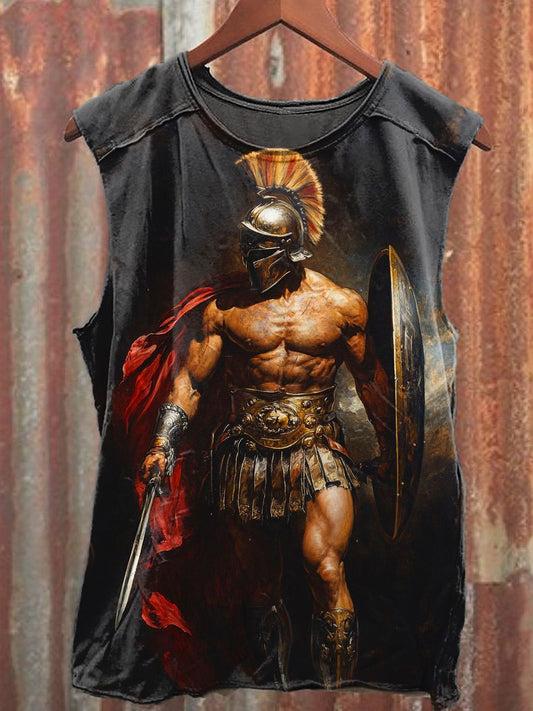 Men's Casual Spartan Warrior Printed Tank Top