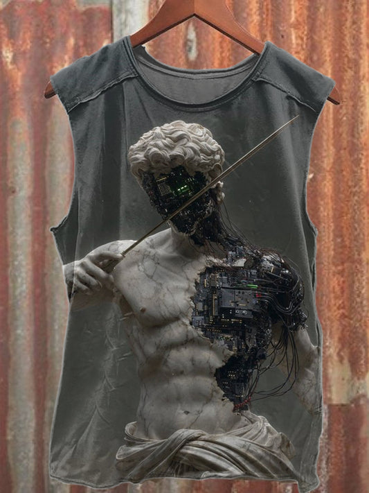 Retro Statue Mechanical Illustration Casual Cotton Tank Top