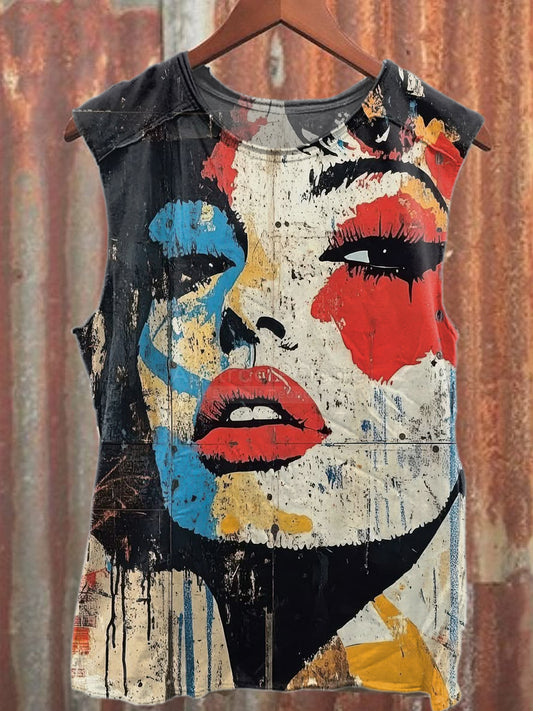 Retro Pop Graffiti Print Casual Cotton Tank Top