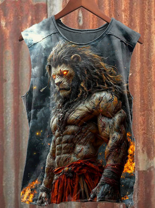 Men's Casual Muscle Lion Printed Tank Top