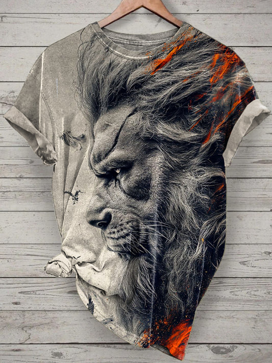 Lion Printed Vintage Fashion Loose Short Sleeve T-Shirt