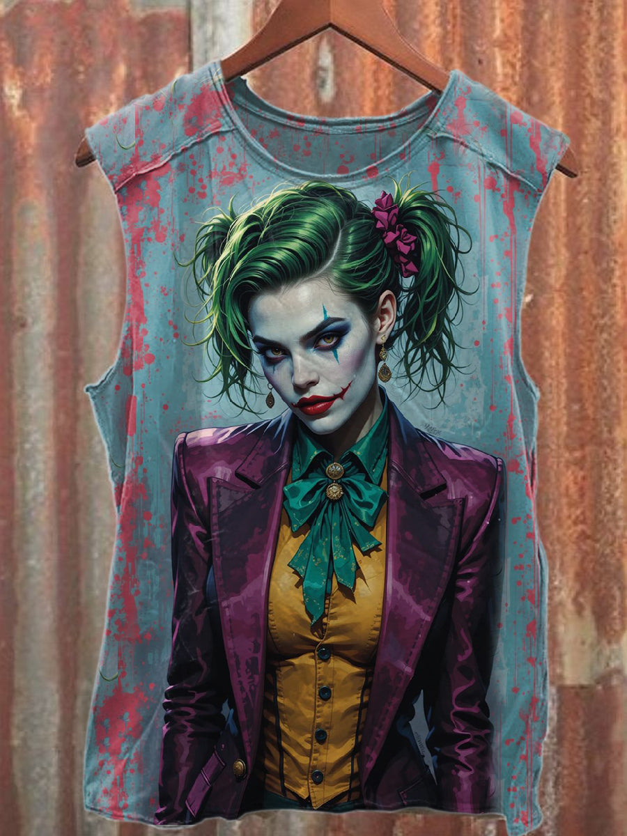 Gorgeous Graffiti Clown Print Casual Pure Cotton Tank Top