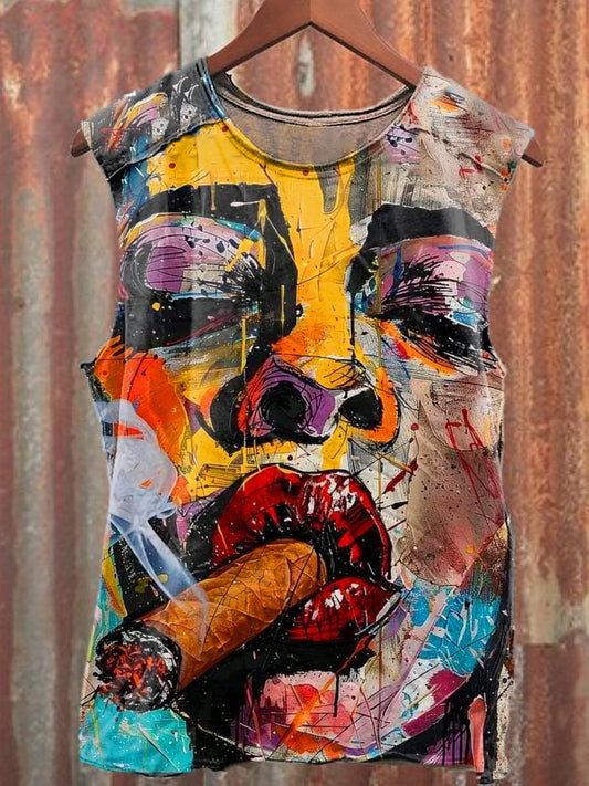Men's Casual Smoking Portrait Printed Tank Top
