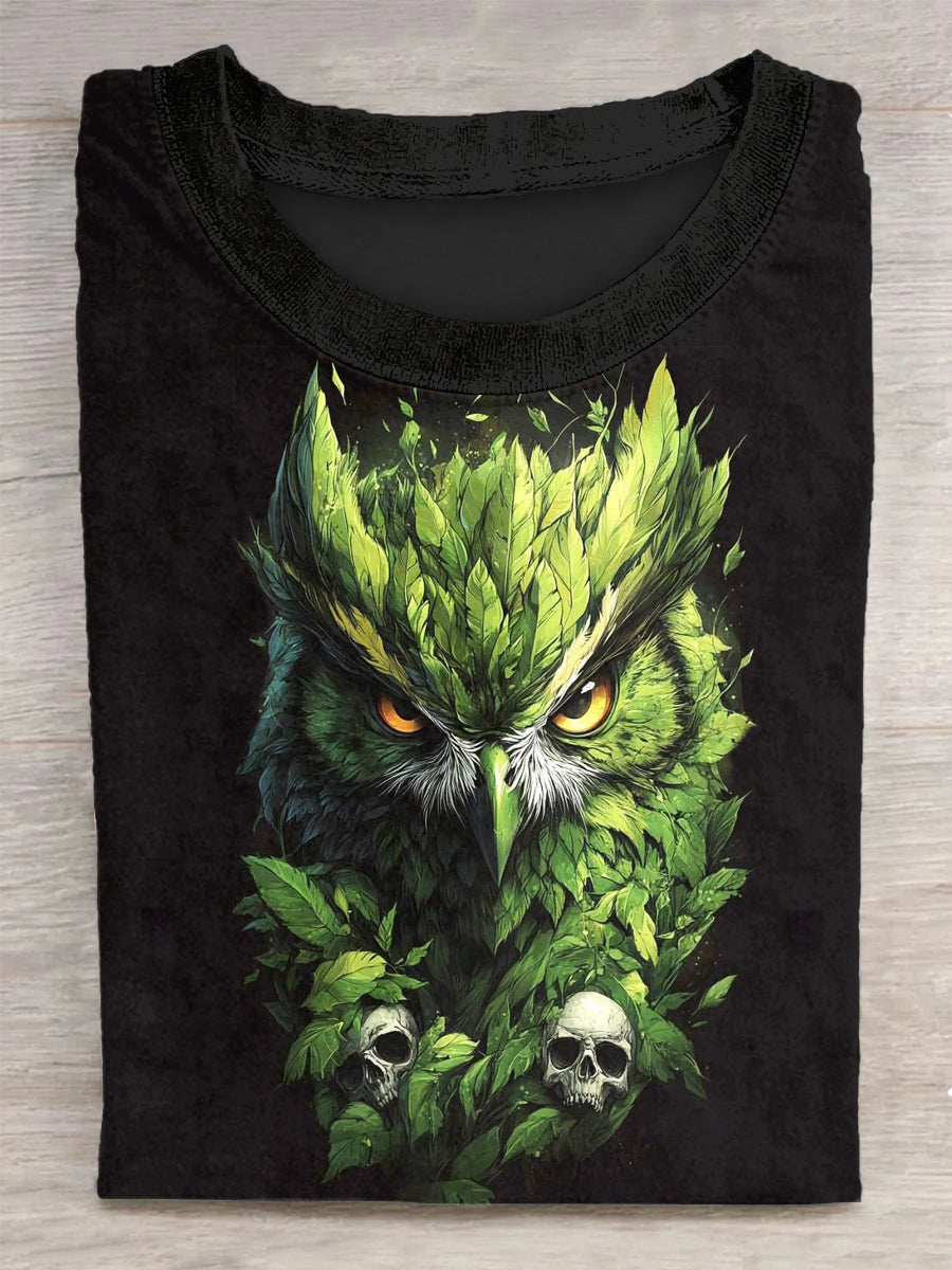 Unisex Owl Printed Vintage Fashion Loose Short Sleeve T-Shirt