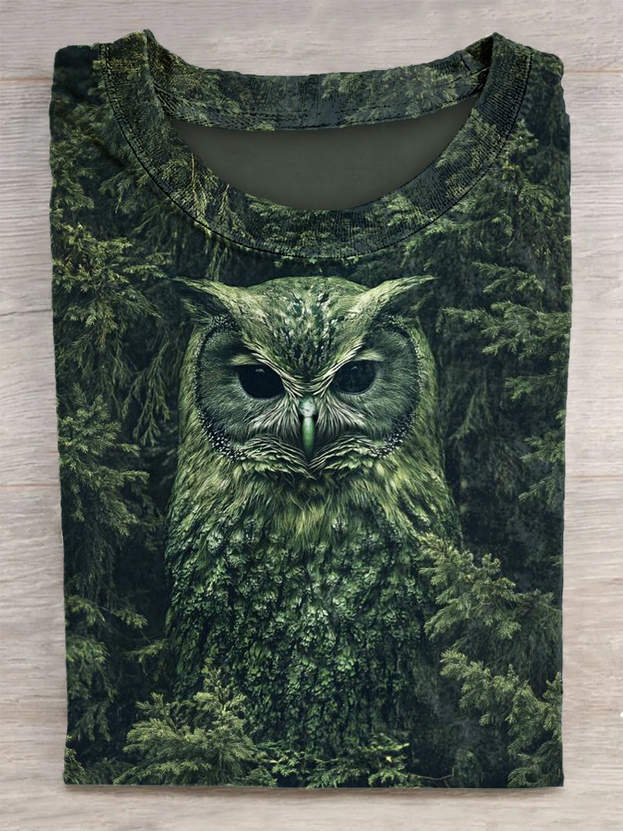 Unisex Owl Printed Vintage Fashion Loose Short Sleeve T-Shirt