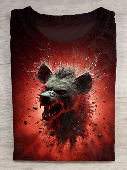 Wolf Printed Vintage Fashion Loose Short Sleeve T-Shirt