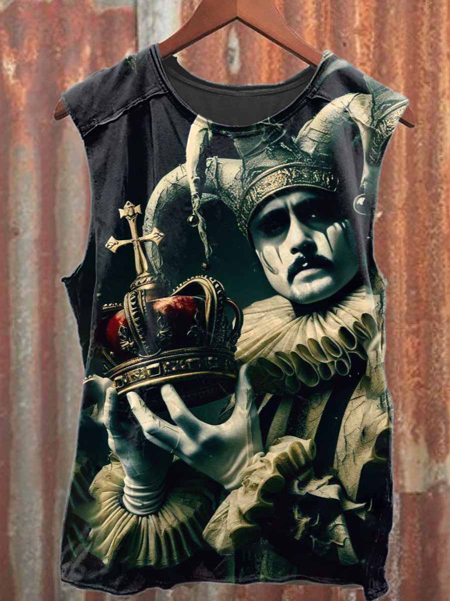 Retro Pop Crown Print Casual Cotton Tank Top