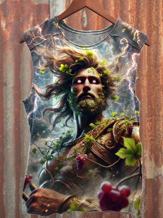 Vintage Grape God Print Casual Cotton Tank Top
