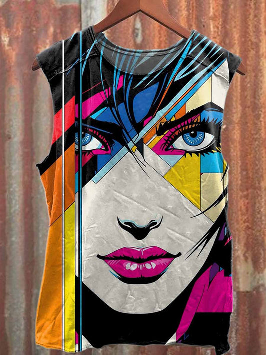 Retro Pop Graffiti Print Casual Cotton Tank Top