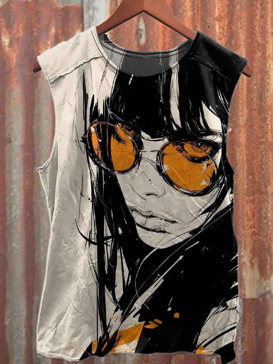 Retro Pop Graffiti Print Casual Cotton Tank Top