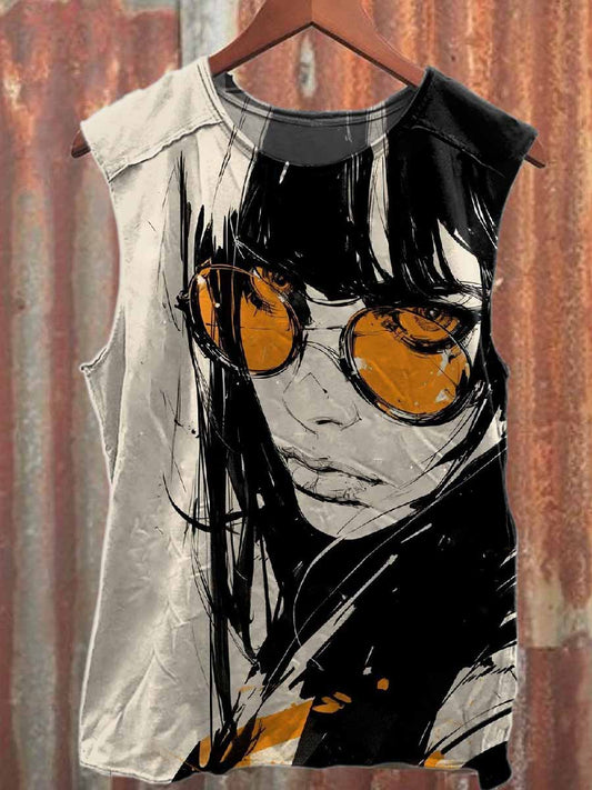 Retro Pop Graffiti Print Casual Cotton Tank Top