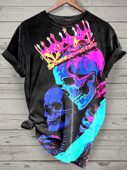 Unisex Colorful Skull Printed Vintage Fashion Loose Short Sleeve T-Shirt