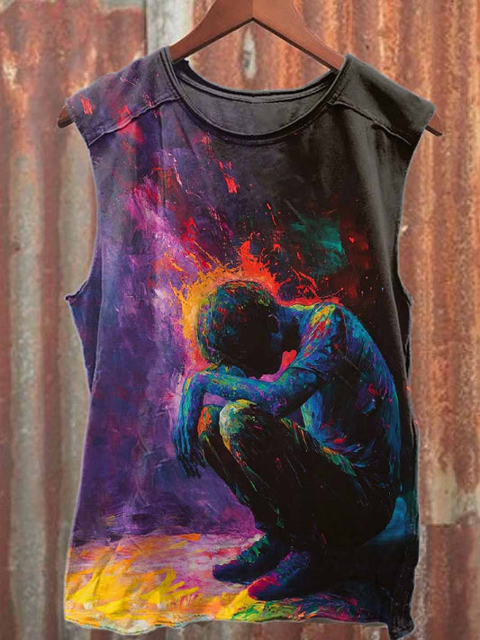 Retro Pop Graffiti Print Casual Cotton Tank Top
