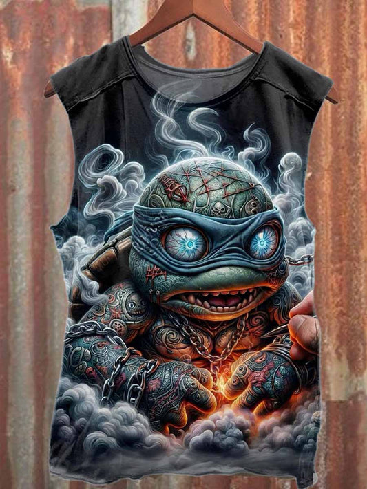 Vintage Turtle Tattoo Print Casual Cotton Tank Top