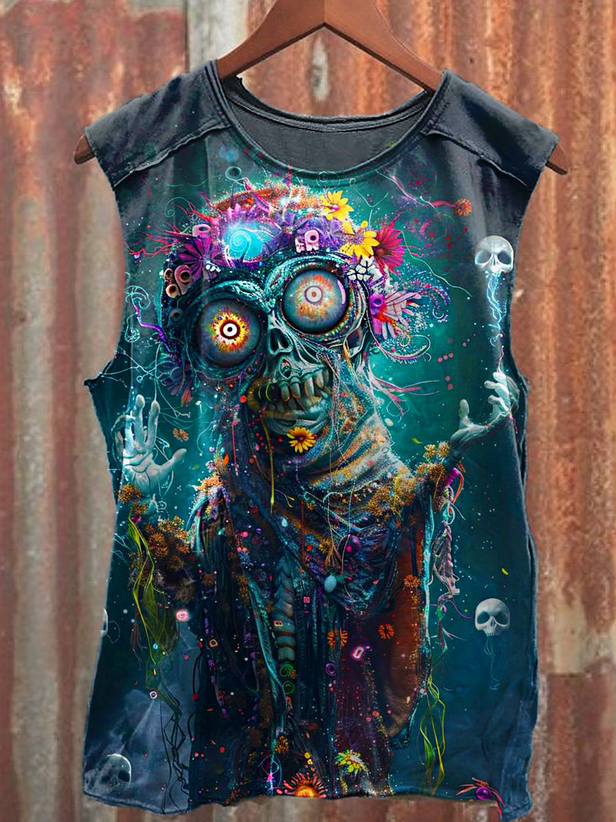 Men's Casual Flower Skull Printed Tank Top
