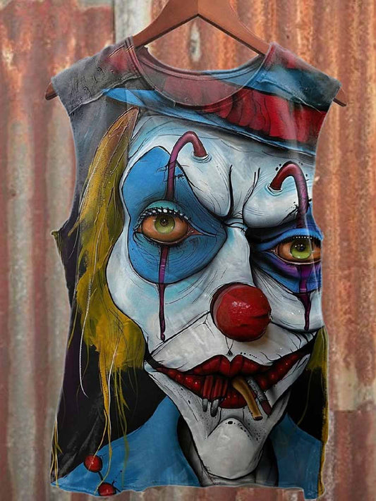 Retro Pop Graffiti Clown Print Casual Cotton Tank Top