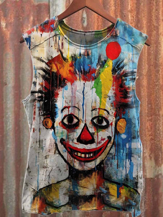 Retro Pop Graffiti Clown Print Casual Cotton Tank Top