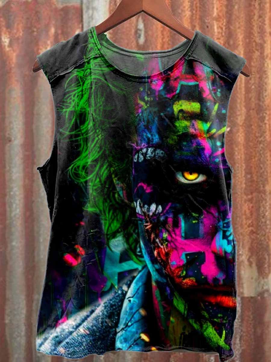 Retro Pop Graffiti Clown Print Casual Cotton Tank Top