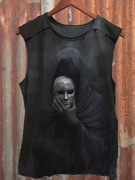 Dark Masked Man Print Casual Vest Top