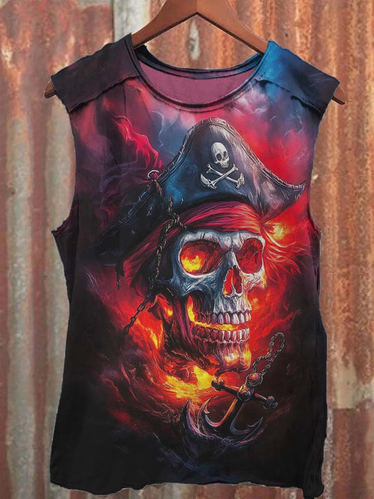 Skull Pirate Print Casual Vest Top