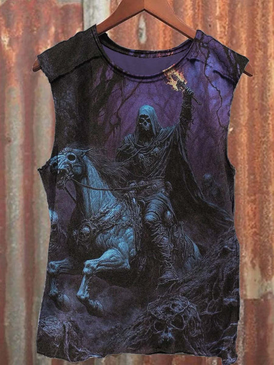 Dark Fantasy Skeleton Knight Print Casual Vest Top