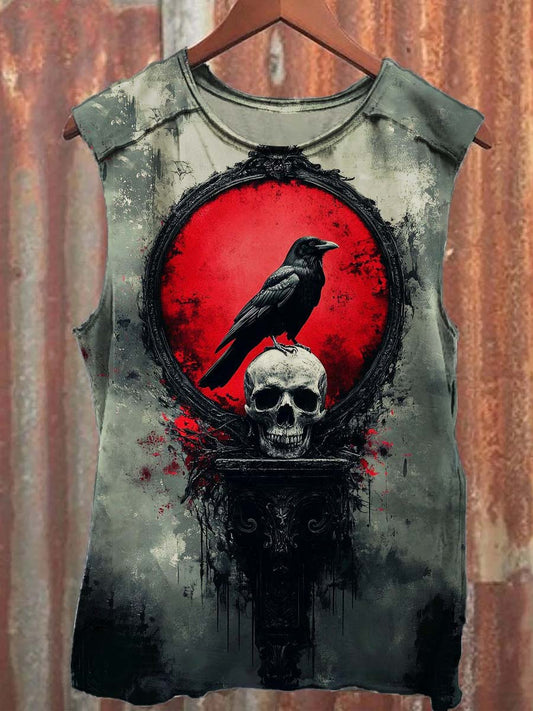 Skull Raven Print Casual Vest Top