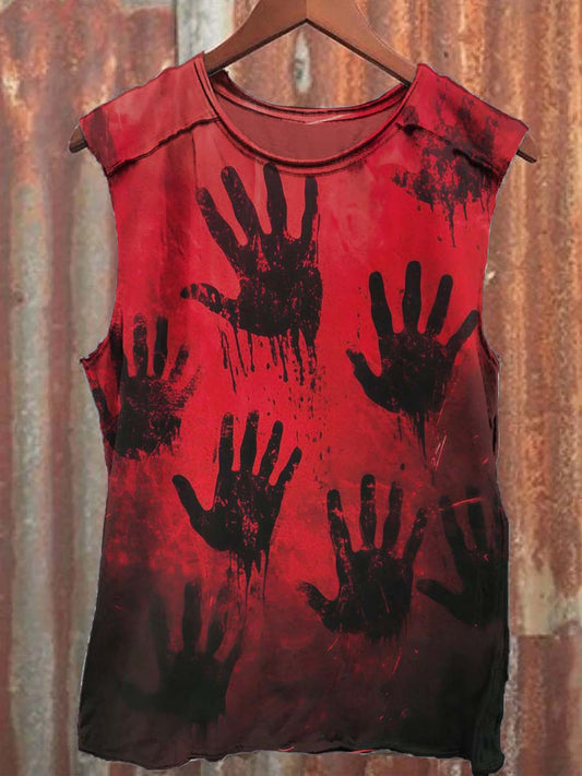Dark Bloody Handprint Print Casual Vest Top