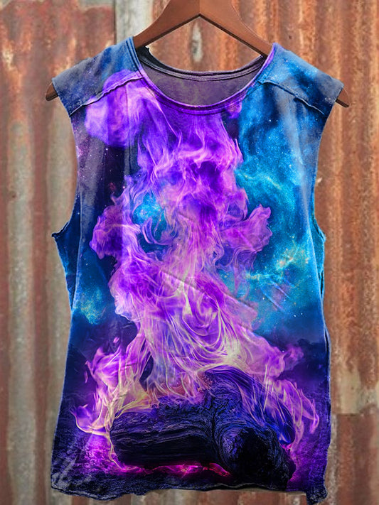 Men's Casual Colorful Flames Printed Tank Top