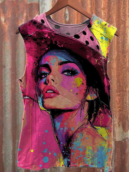 Retro Graffiti Print Casual Pure Cotton Tank Top